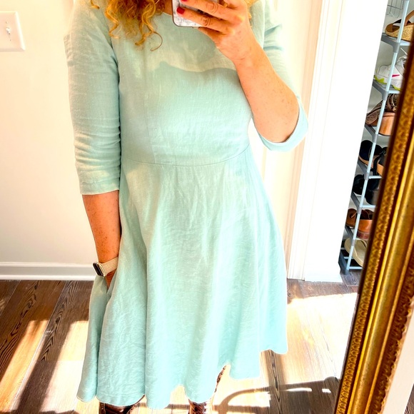 MRSPOMERANZ Custom-made handmade pure linen fit flare light blue dress - Picture 4 of 15